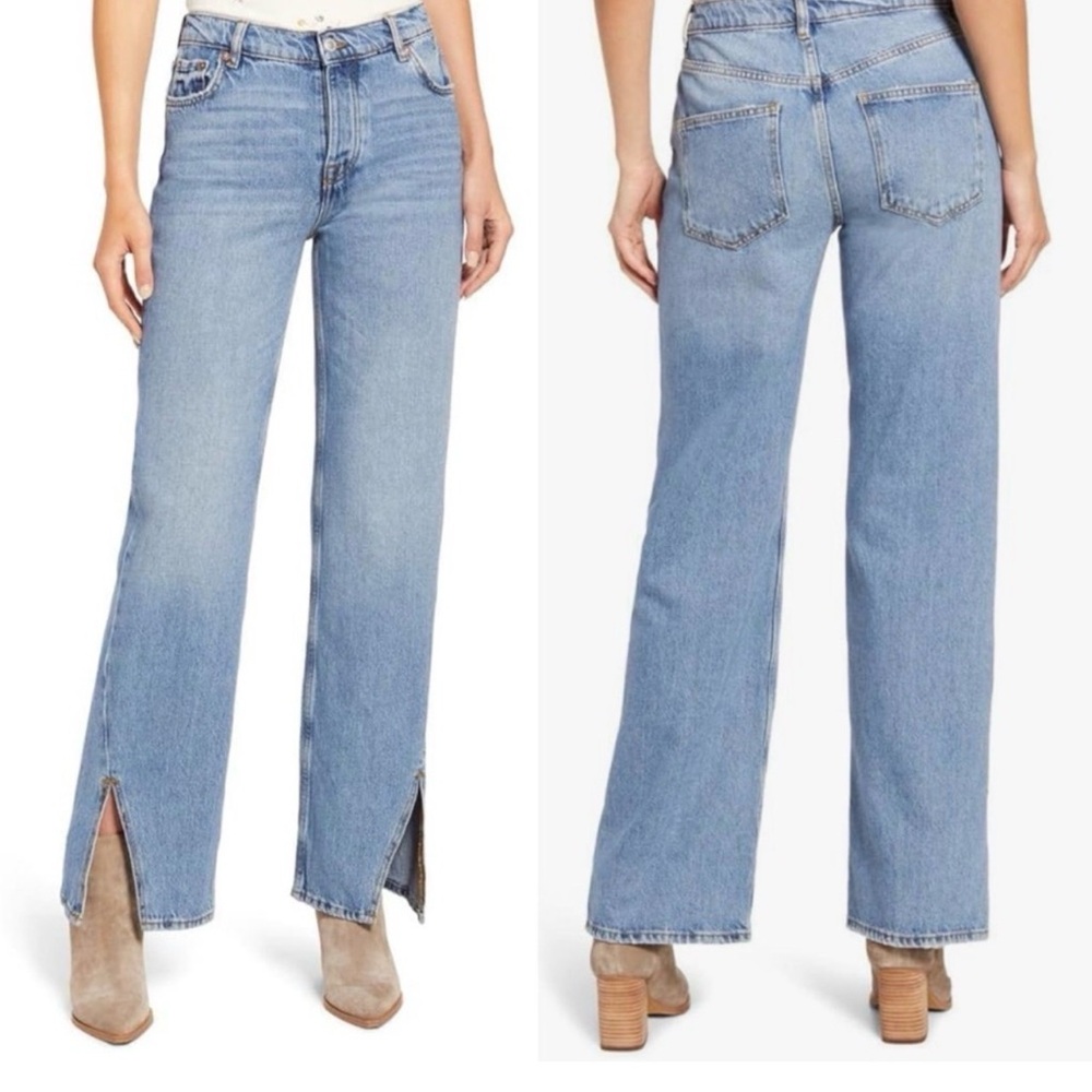 Free People We The Free Light Wash Button Fly Slit Hem Straight Jeans Size 26